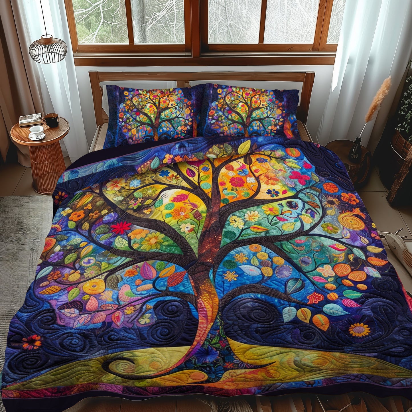 Ornate Celtic Tree Of Life 3-Piece Quilted Bedding Set - Single (59" x 70")
