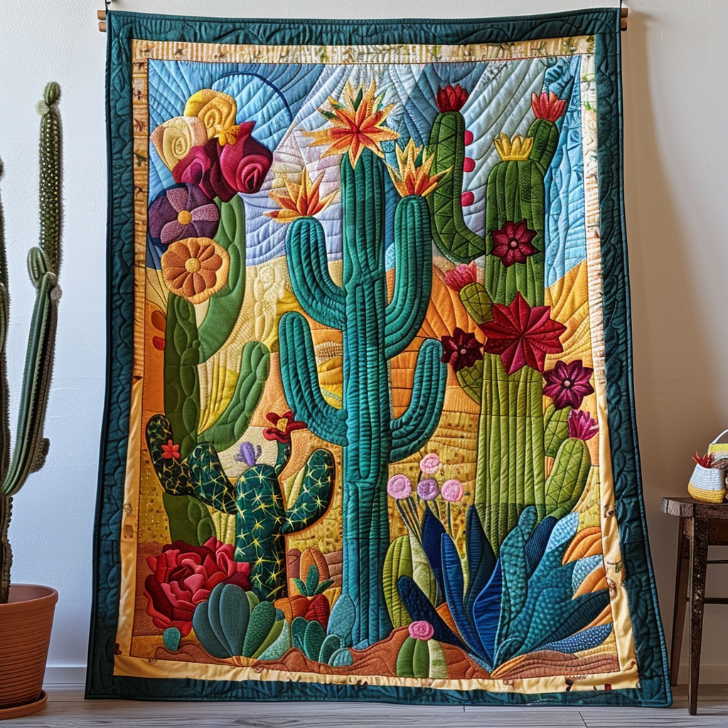 Lush Cacti Fantasy Quilted Blanket - Throw (55" x 60")
