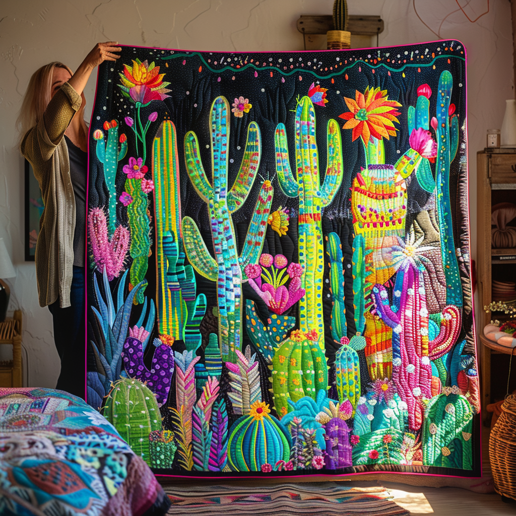 Desert Dreamscape Cactus Quilted Blanket - Throw (55" x 60")