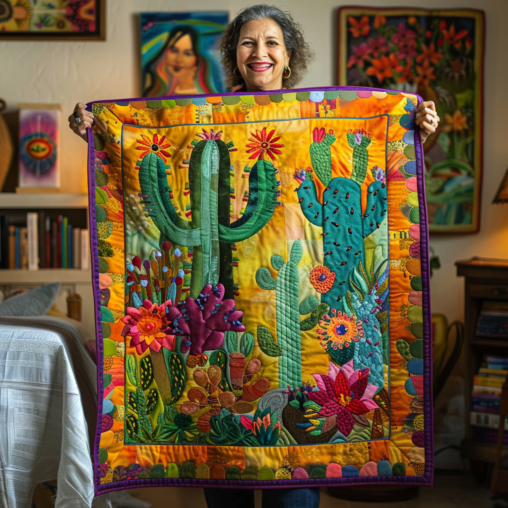 Blooming Cacti Quilted Blanket - Throw (55" x 60")