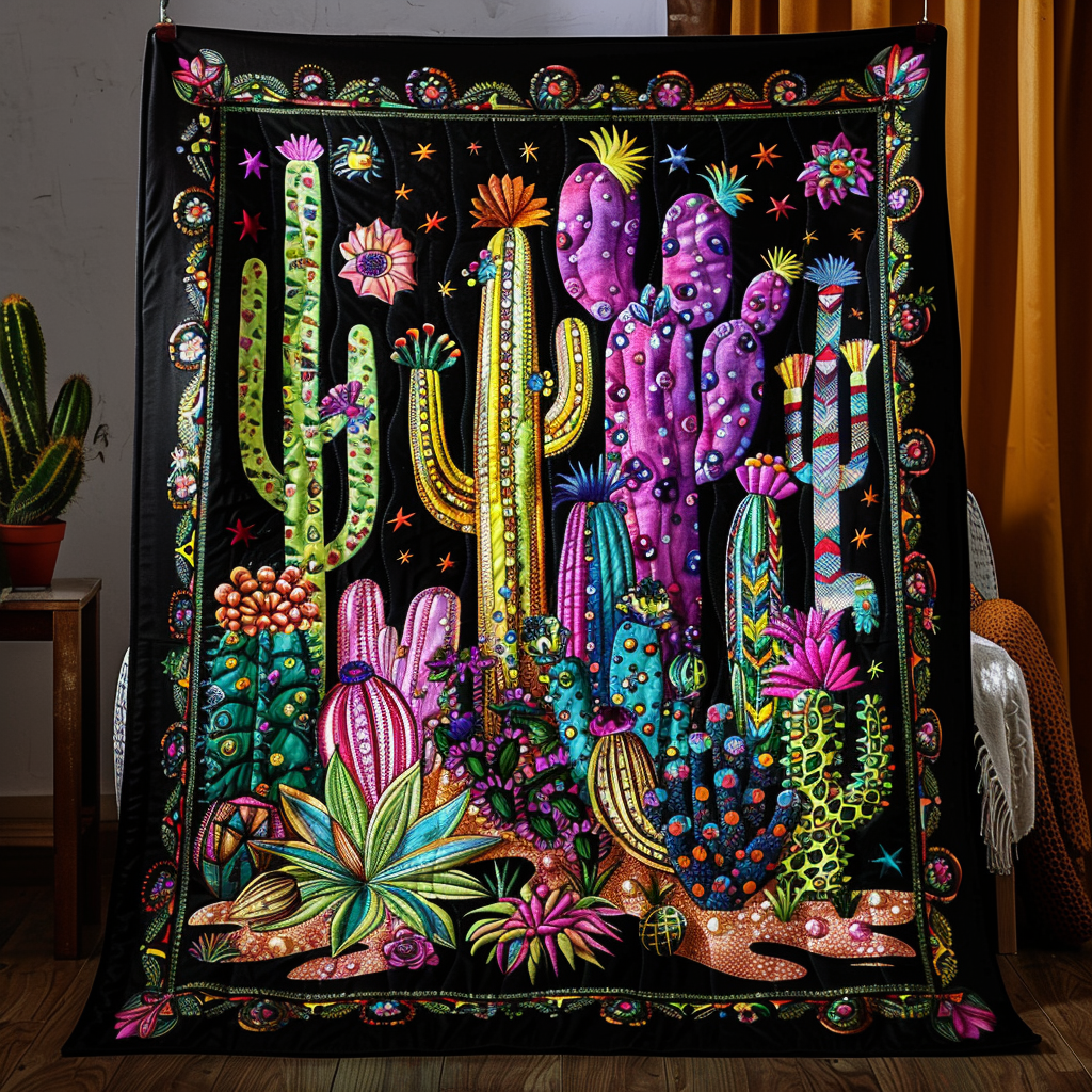 Lively Cactus Garden Quilted Blanket - Throw (55" x 60")