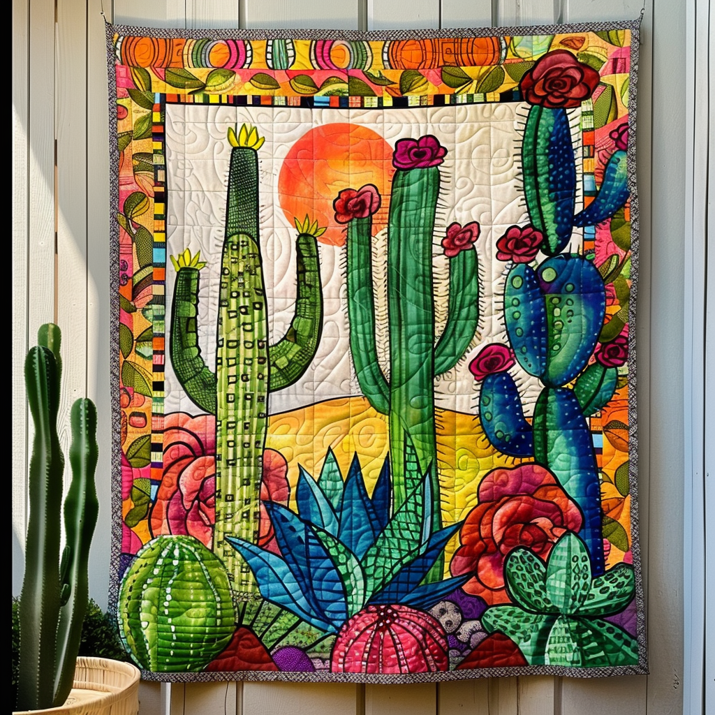 Succulent Garden Patchwork Quilted Blanket - Throw (55" x 60")