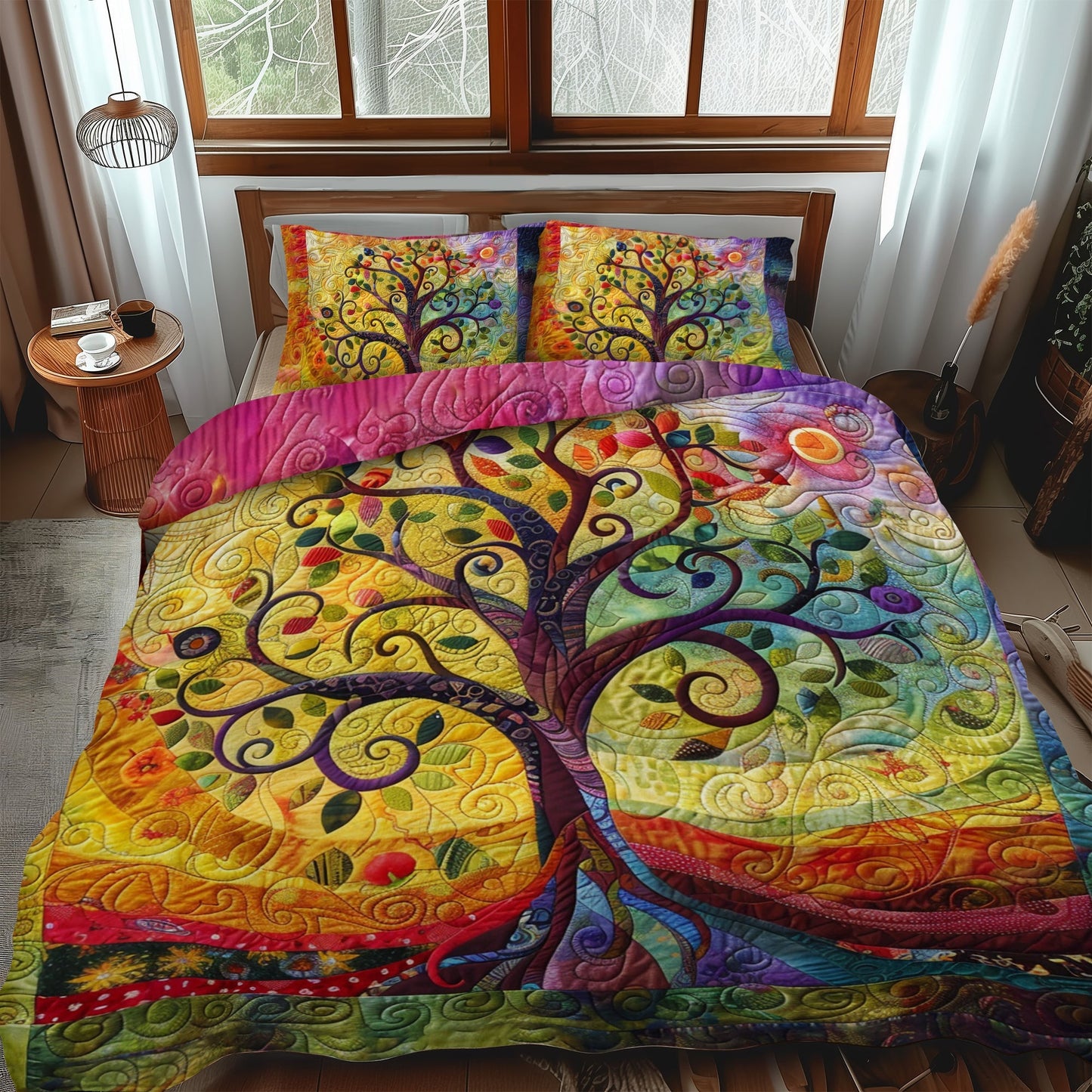 Colorburst Tree of Life 3-Piece Quilted Bedding Set - Single (59" x 70")