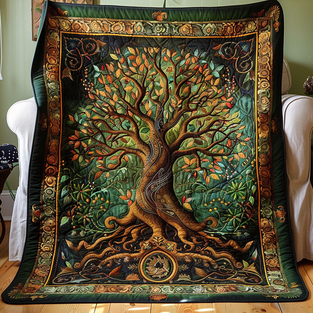 Artisan Celtic Knot Tree of Life Quilted Blanket - Throw (55" x 60")