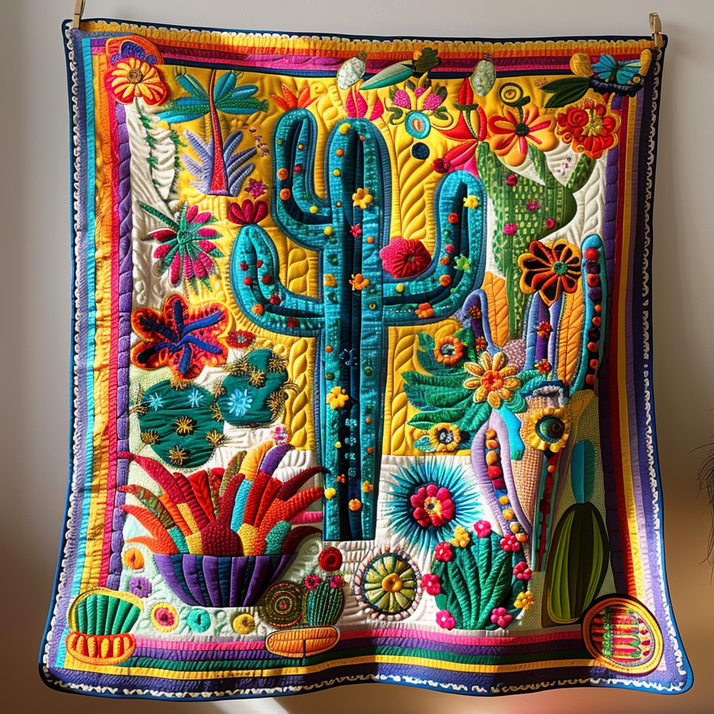 Desert Dreamscape Cactus Quilted Blanket - Throw (55" x 60")