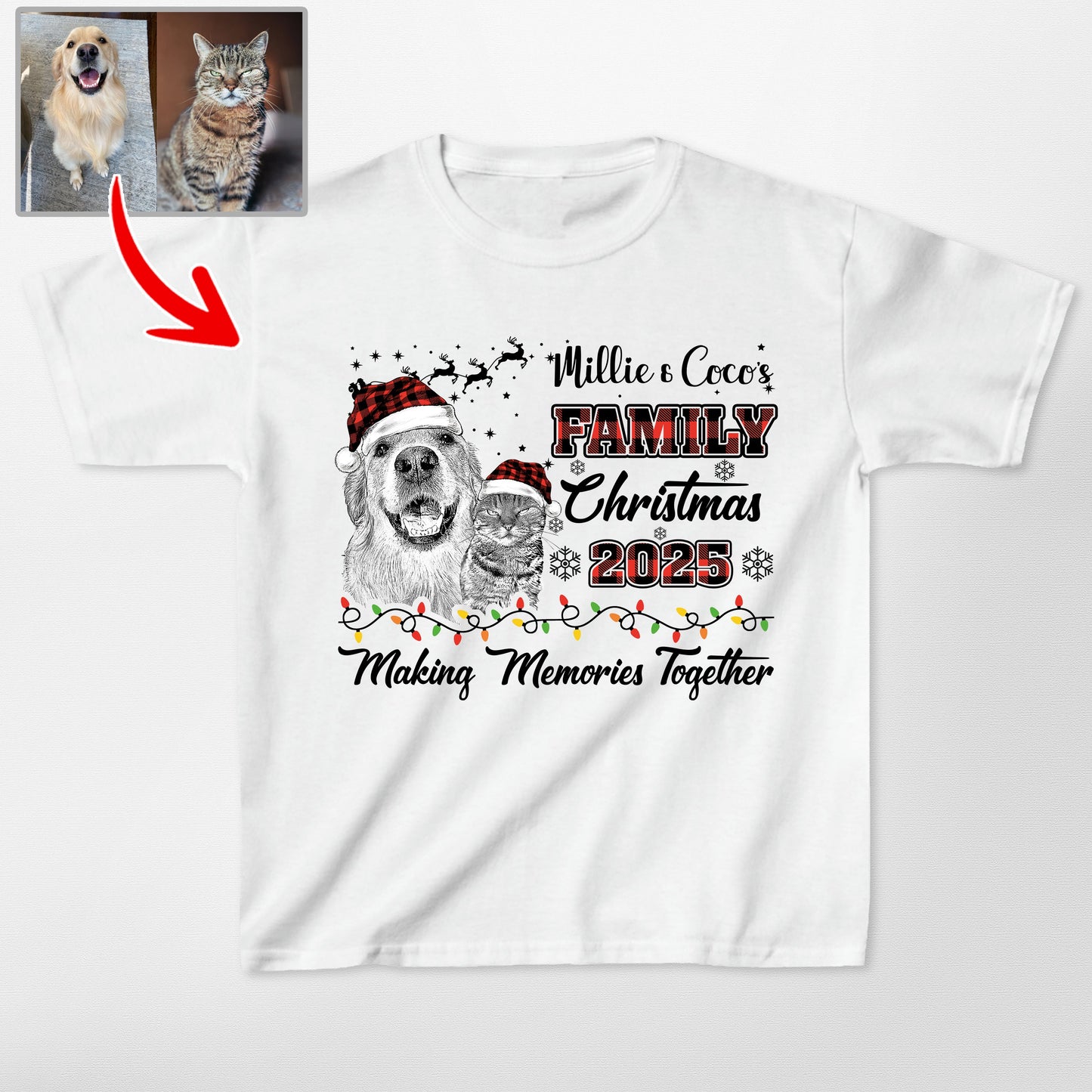 Custom Dog Family Christmas 2025 Gildan Tee for Ki, custom pet portrait gift for pet lovers (view 4)