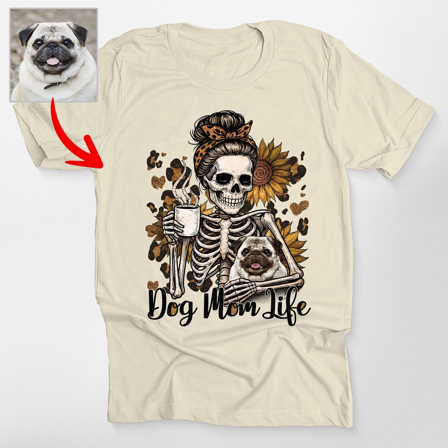Custom Dog Mom Life Skeleton Leopard Sunflower Bel, custom pet portrait gift for pet lovers (view 4)