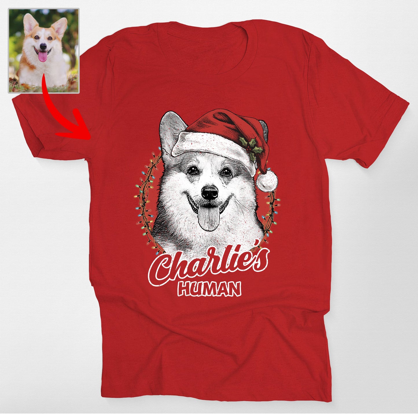 Custom Dog Santa Hat Christmas Bella Canvas T-Shirt, custom pet portrait gift for pet lovers (view 5)