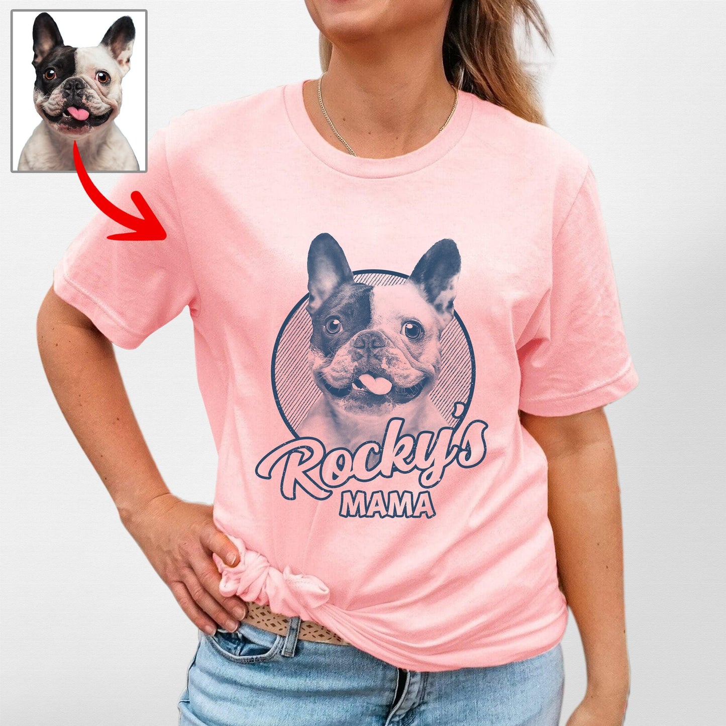 Custom Dogface Bella Canvas T-Shirt for Mom, custom pet portrait gift for pet lovers (view 24)