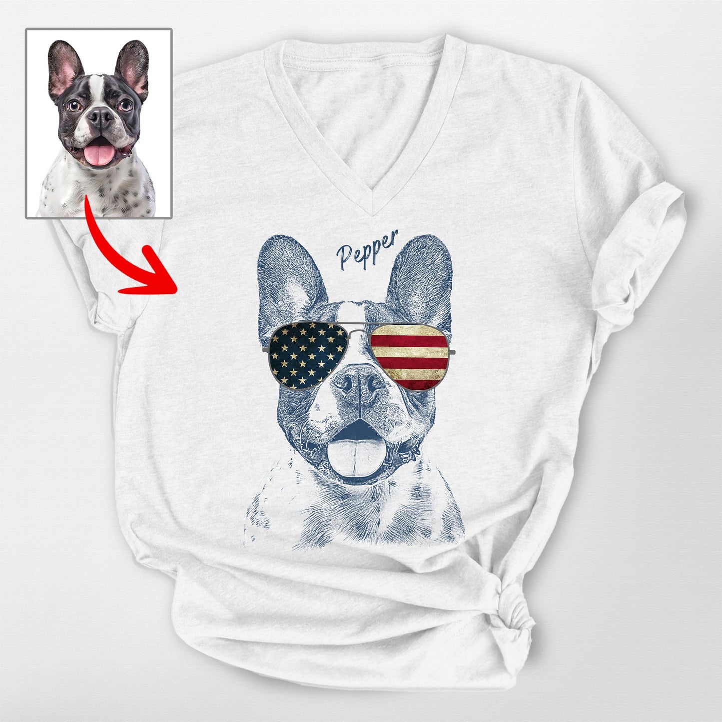 Custom Dogface Wearing American Flag Glasses V Nec, custom pet portrait gift for pet lovers (view 4)