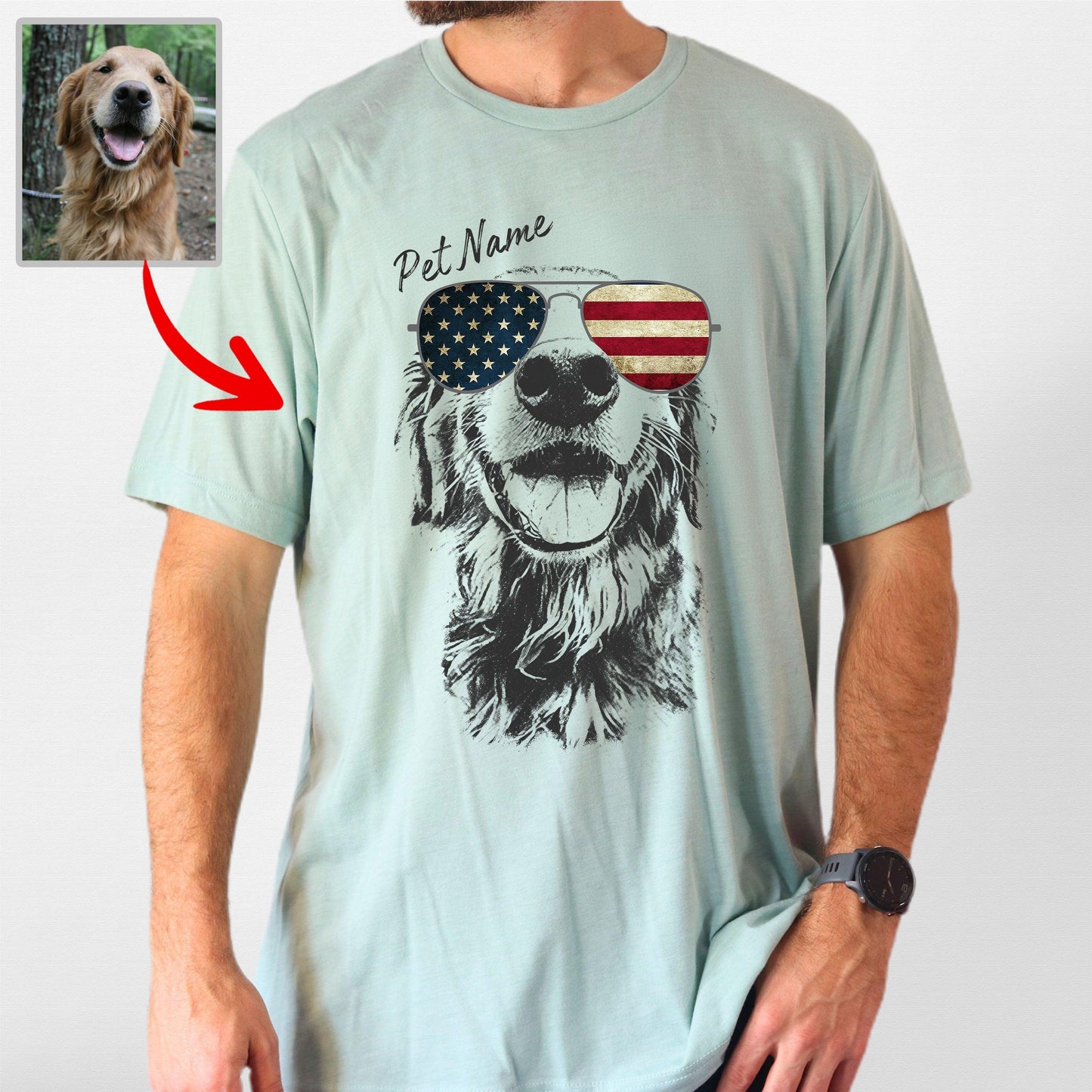 Custom Dogface with Glasses T-Shirt for Dad, custom pet portrait gift for pet lovers (view 13)