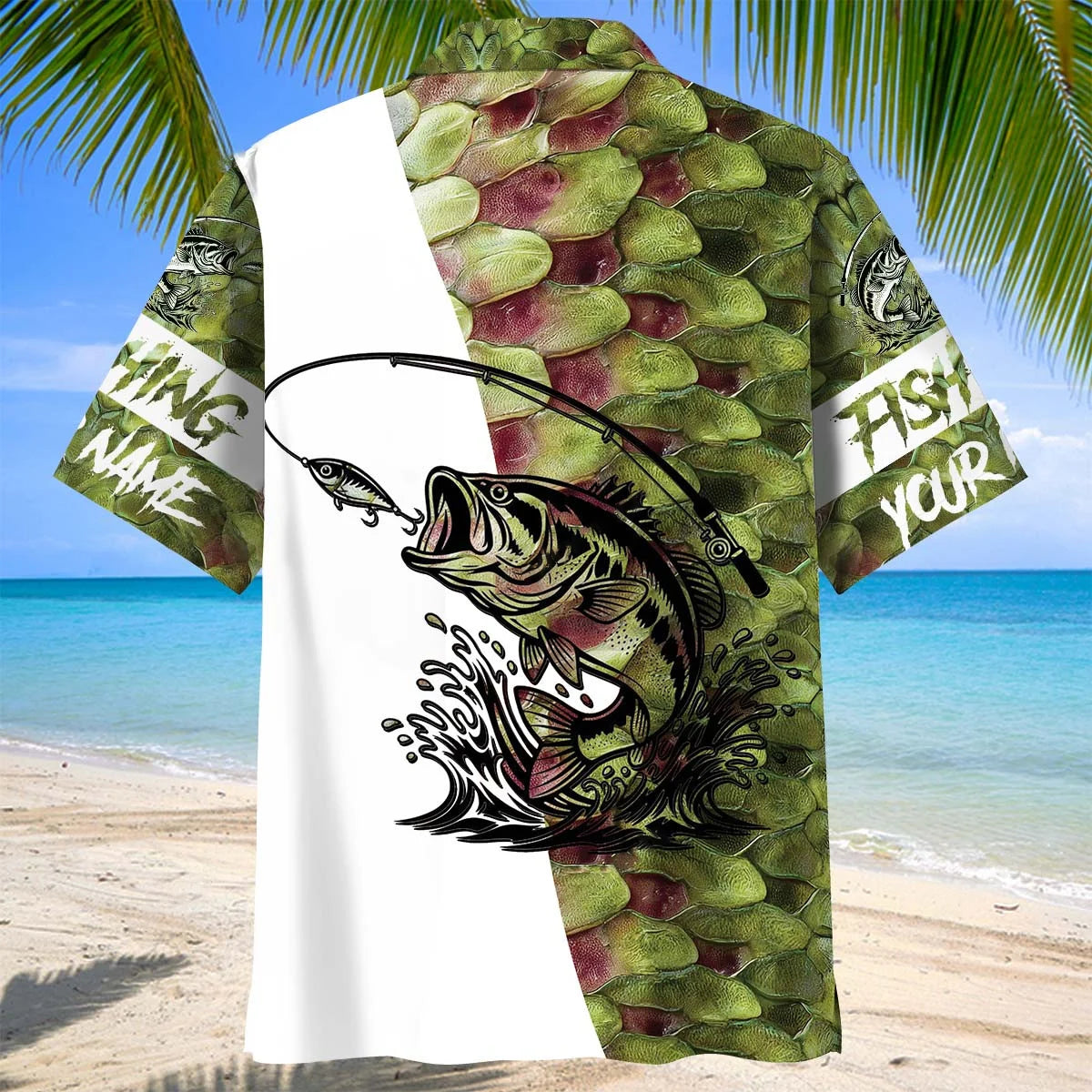 Custom Name Bass Fishing Green Team Hawaiian Shirt