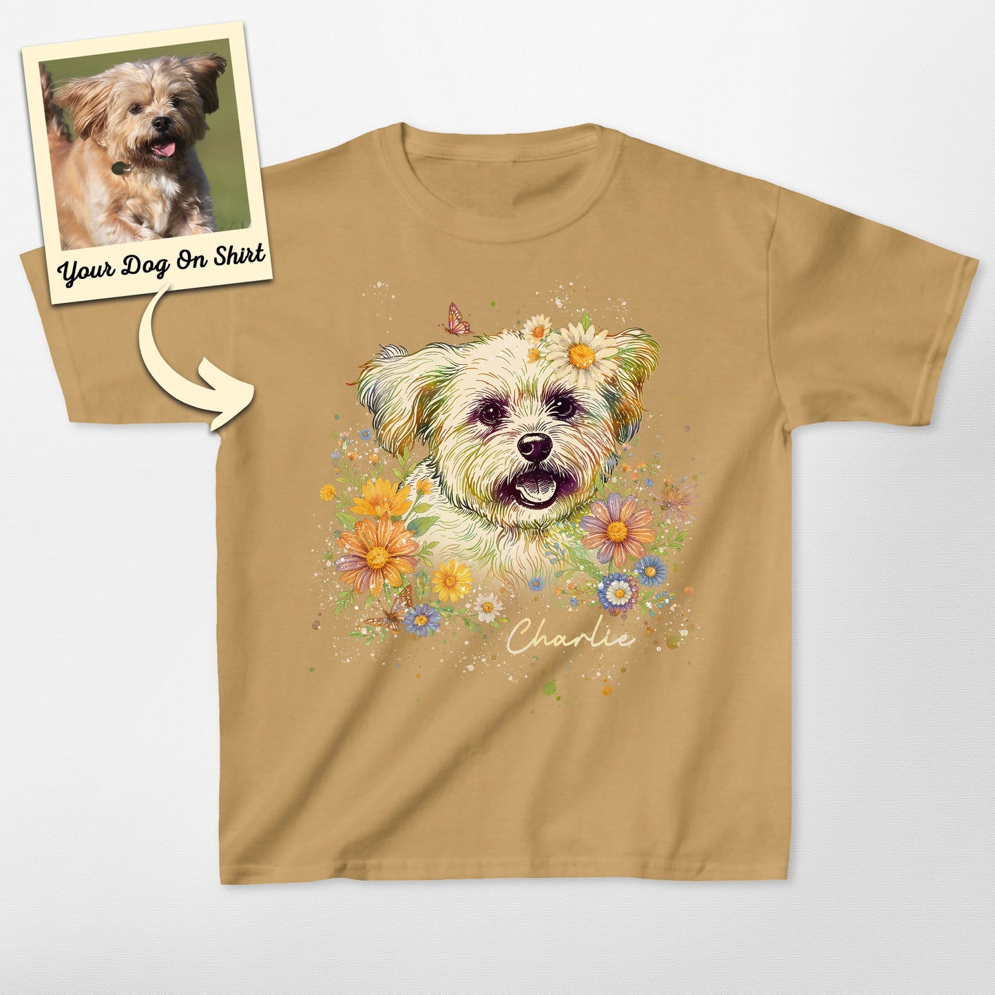 Customized Poodle Shirt Floral Portrait Gildan Kid (view 5)