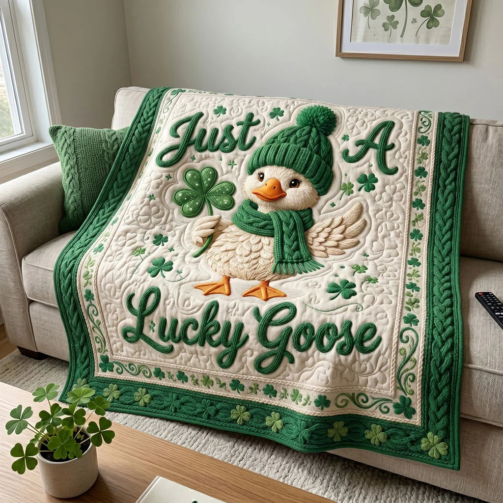 Cute Shamrock Goose Quilt Blanket