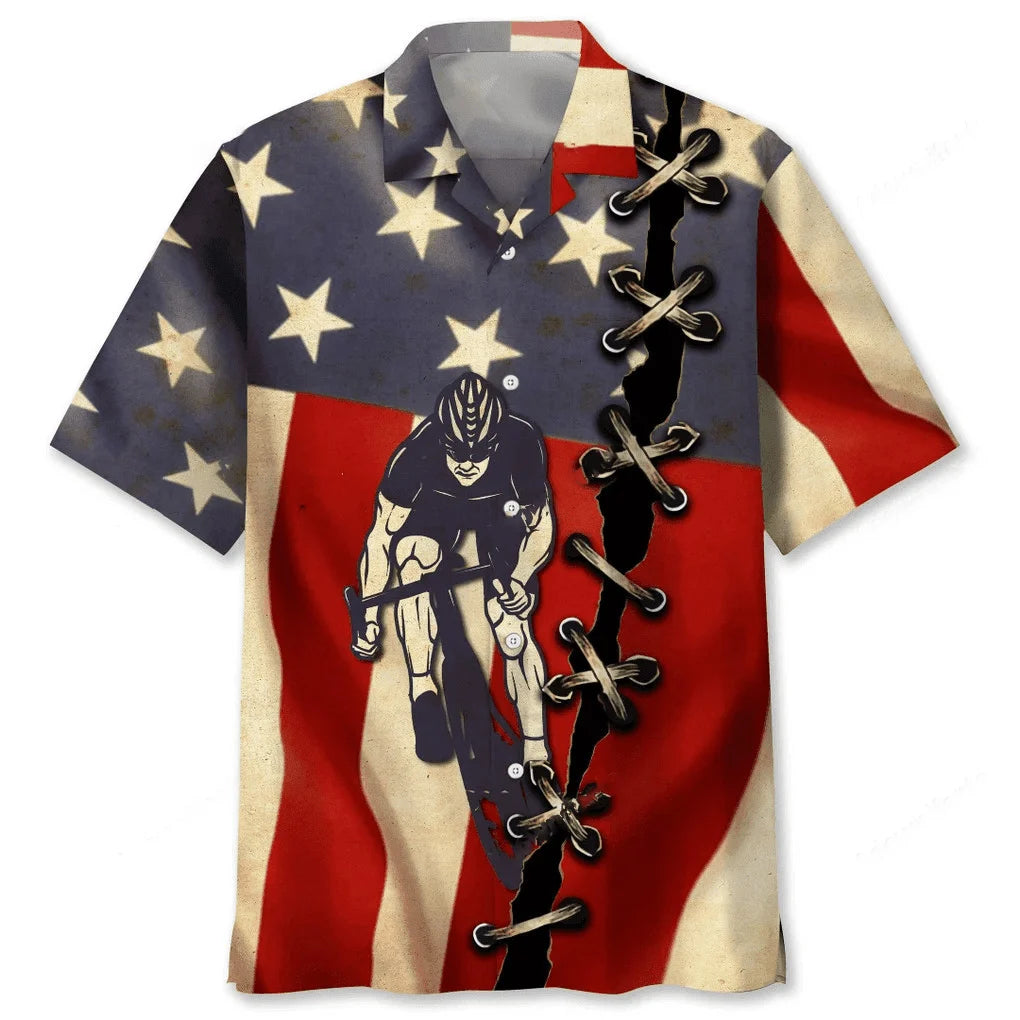 Cycling America Flag Hawaiian Shirt
