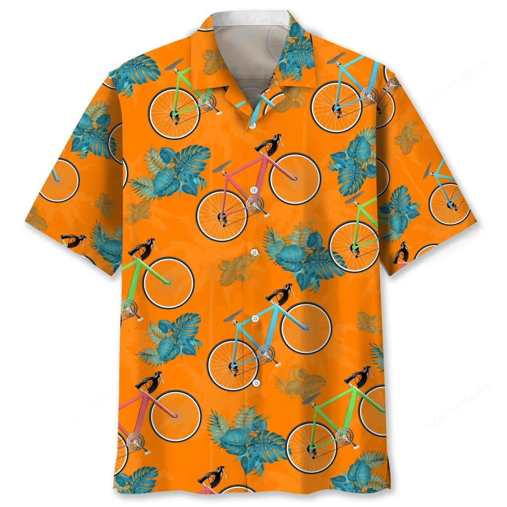 Cycling Tropical Orange Hawaiian Shirt