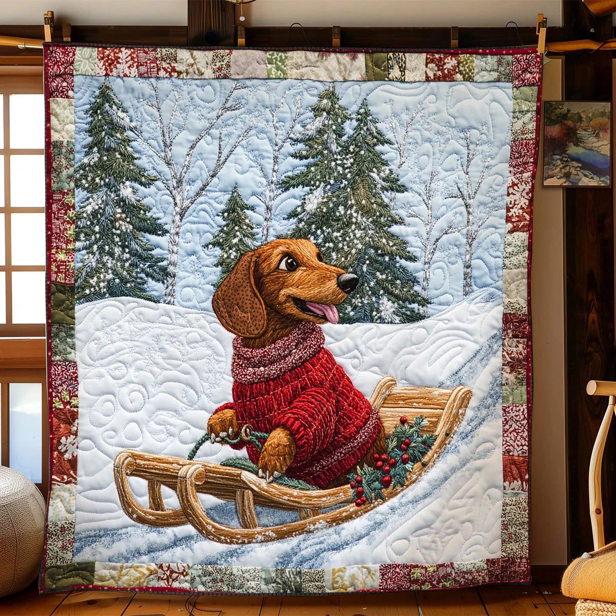 Dachshund Holiday Joy Quilt Blanket