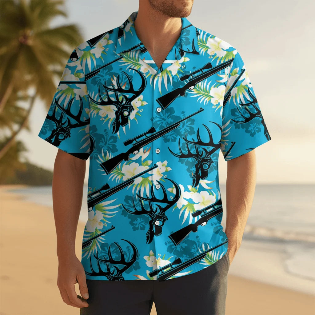 Deer Hunting Hibiscus Hawaiian Shirt