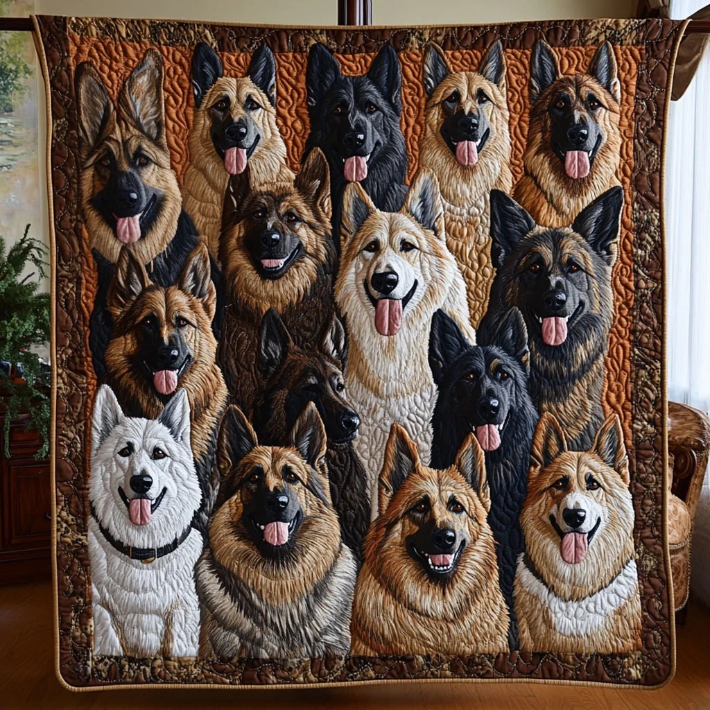 Dog Familly Gathering Quilt Blanket