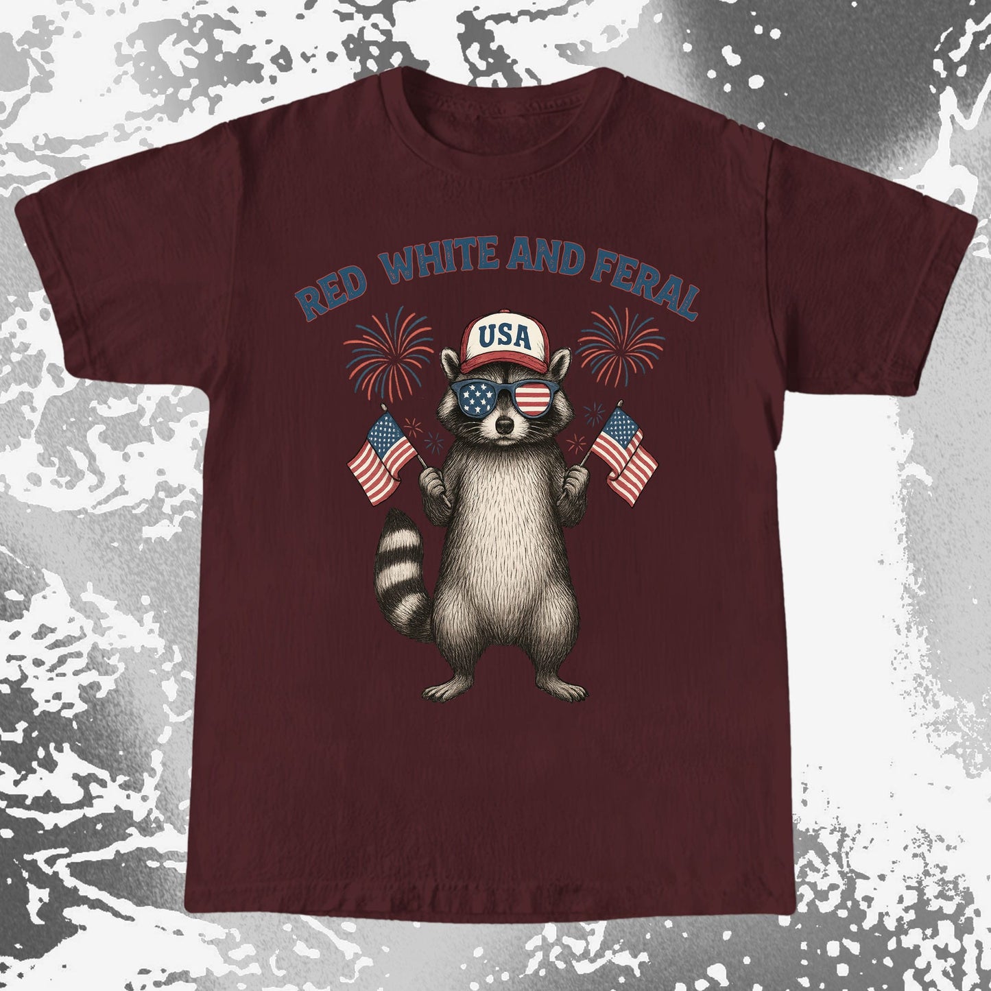 Red White And Feral Raccoon USA Shirt, funny meme tee gift (view 9)