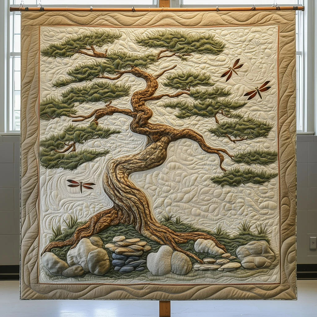 Dragonfly Bonsai Tree Quilt Blanket