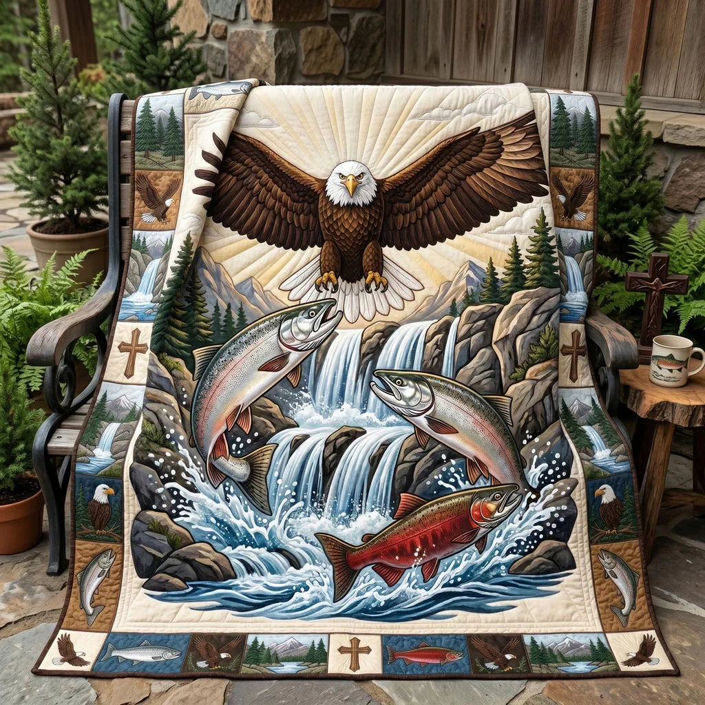 Eagle And Salmon Falls Quilt Blanket