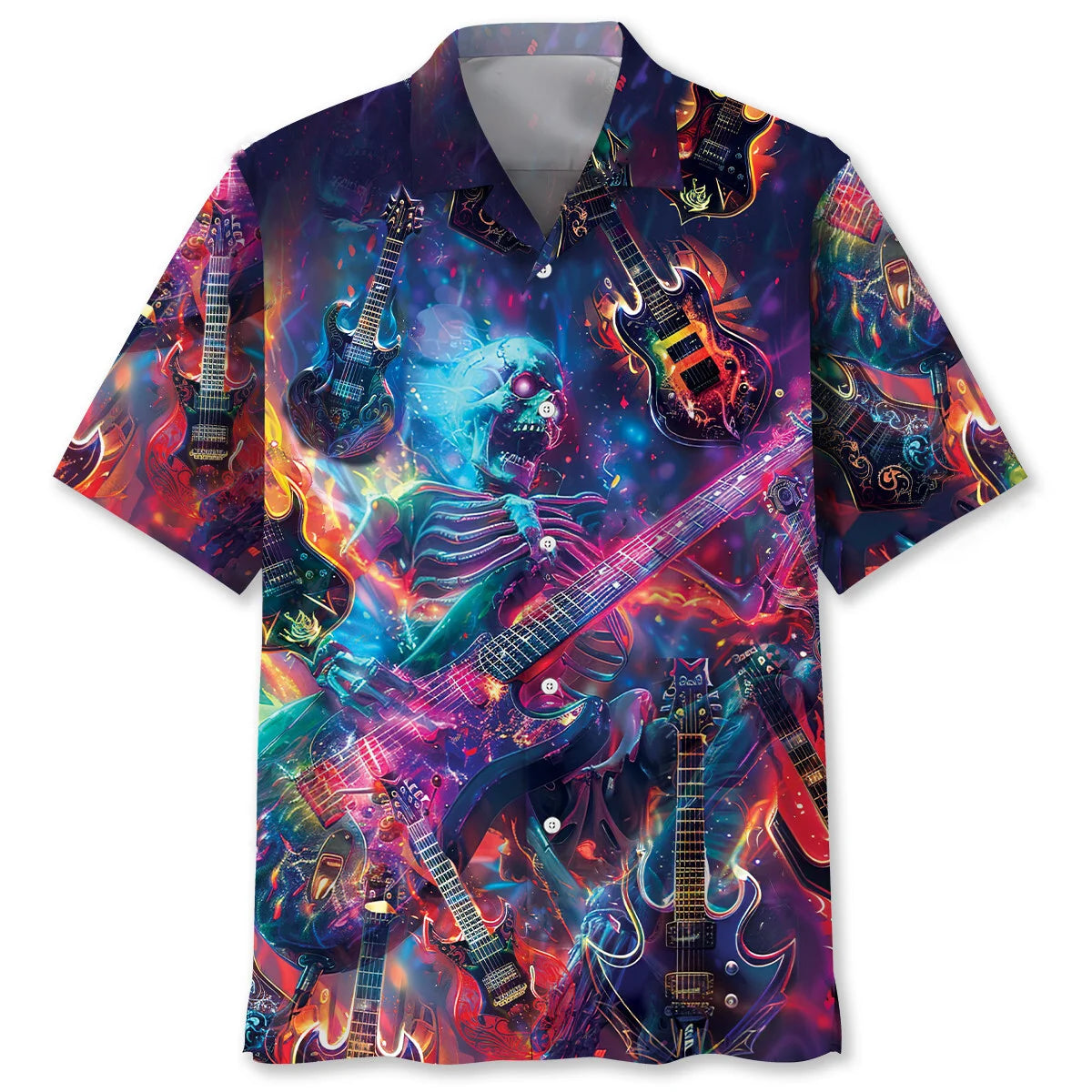 Electric Guitar Rock N Roll Skull Hawaiian Shirt