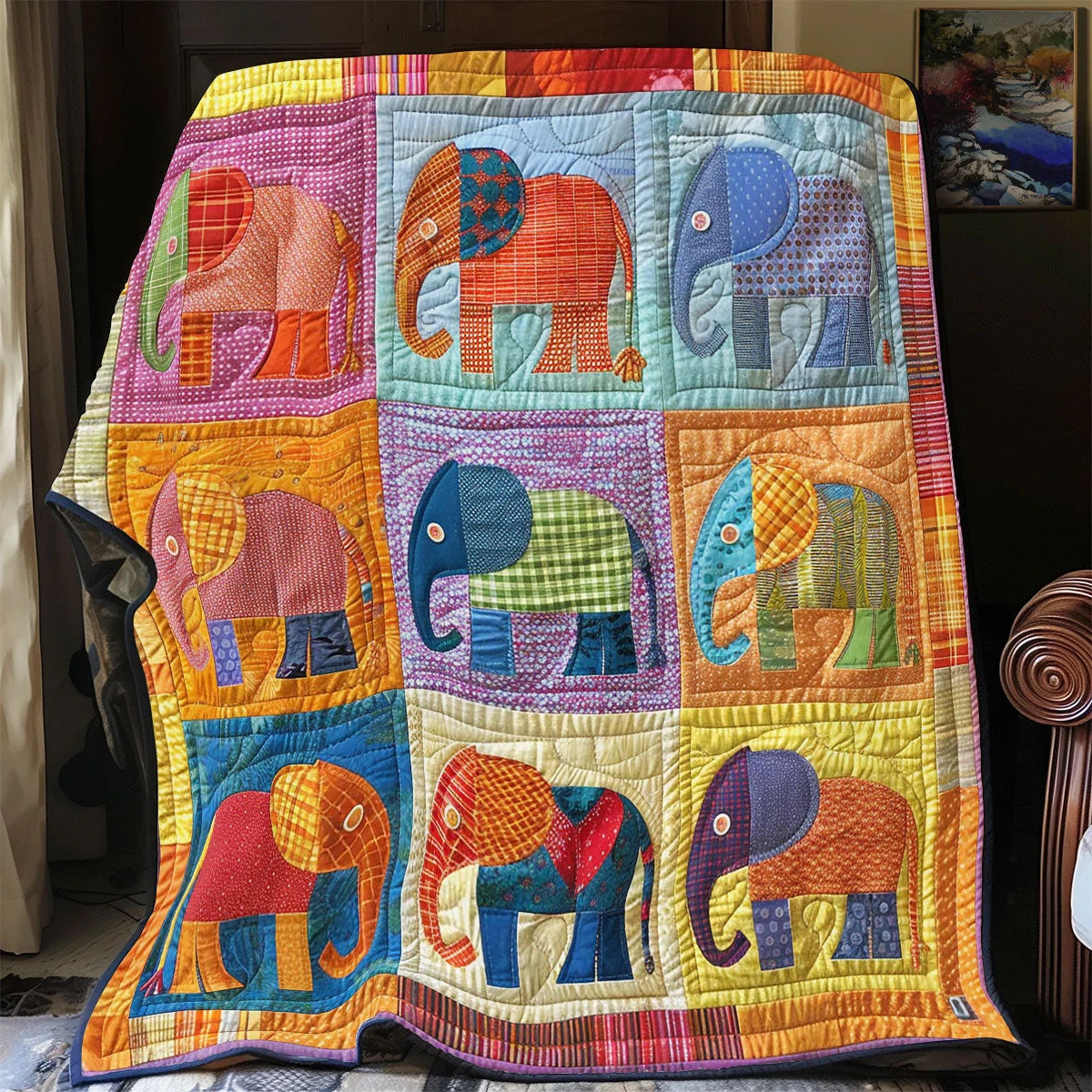 Elephant Mosaic Quilt Blanket