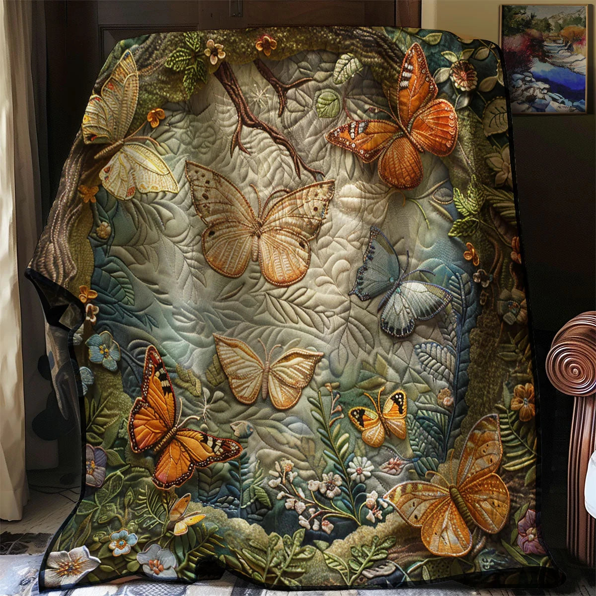 Enchanted Butterfly Forest Quilt Blanket