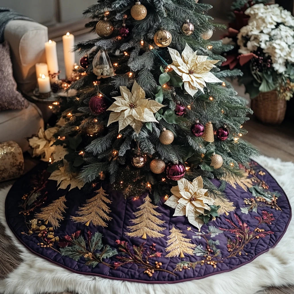 Evergreen Starlight Forest Christmas Quilted Tree Skirt