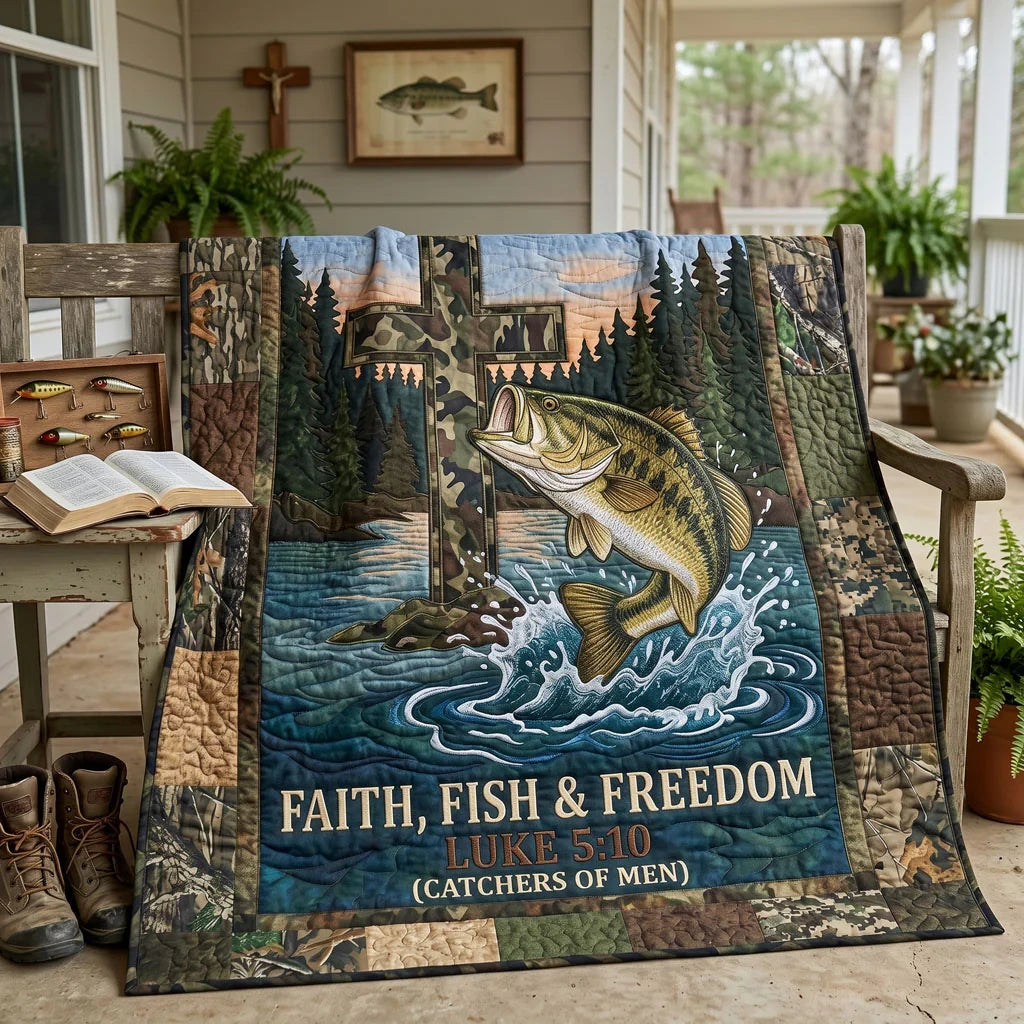 Faith Fish Freedom Quilt Blanket