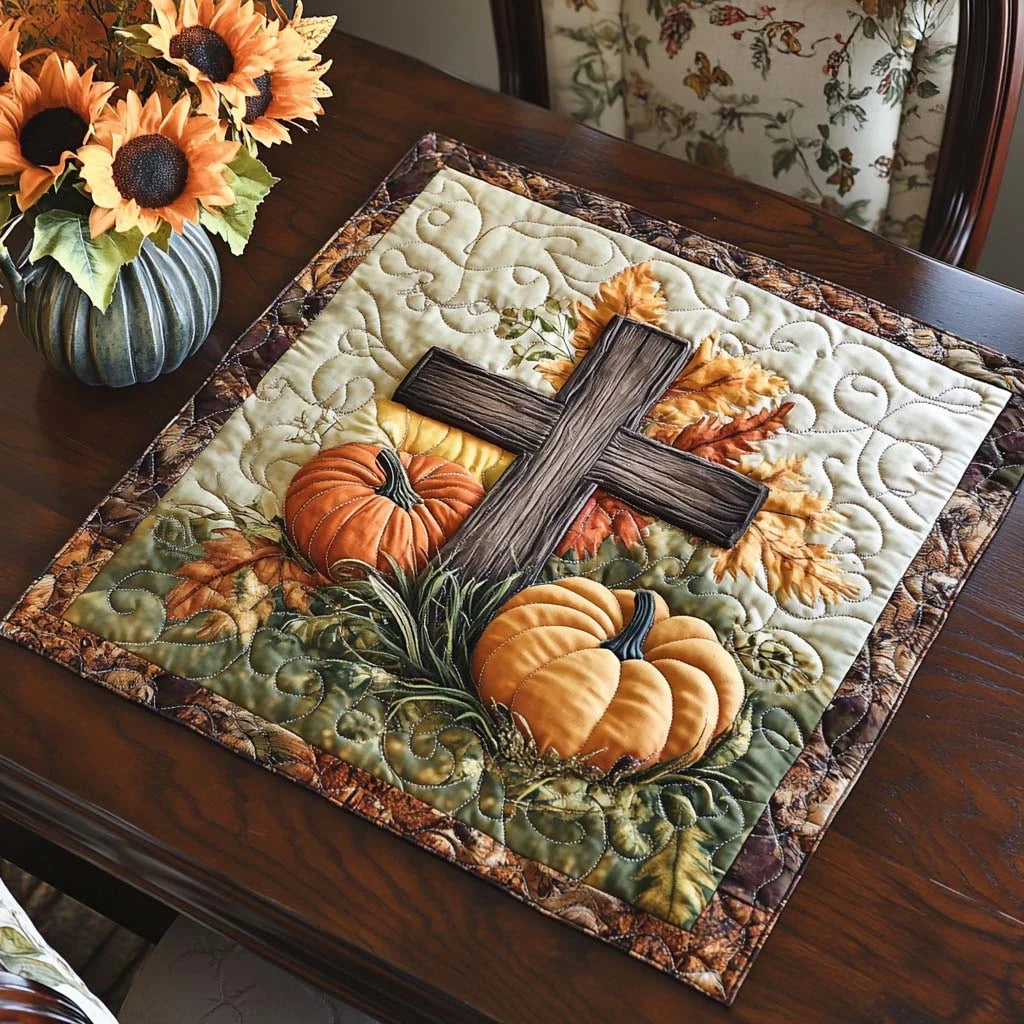 Fall Cross Glow Quilted Table Topper