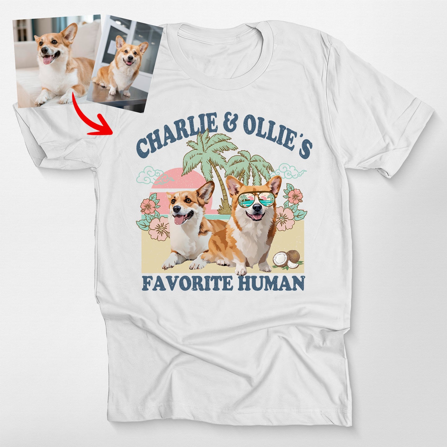 Favorite Human Summer Vibes Custom Dog T-Shirt for, custom pet portrait gift for pet lovers (view 10)