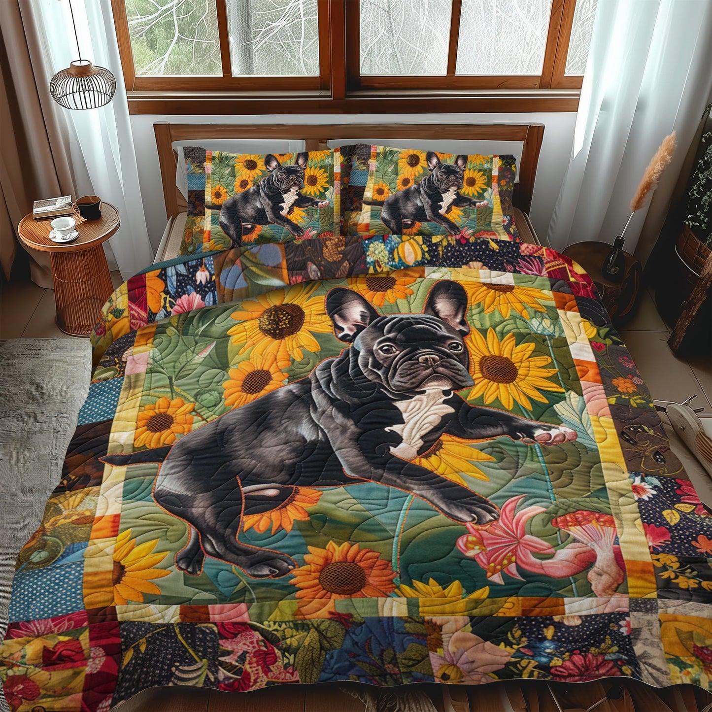 Charming French Bulldog 3-Piece Quilted Bedding Set - Single (59" x 70")