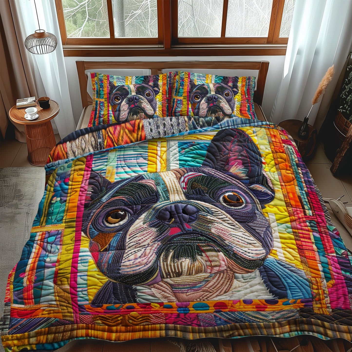 Peeking French Bulldog 3-Piece Quilted Bedding Set - Single (59" x 70")
