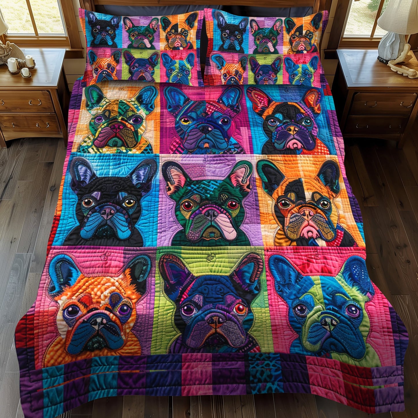Charming French Bulldog 3-Piece Quilted Bedding Set - Single (59" x 70")