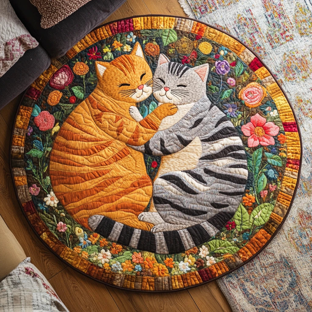 Feline Love Nest Quilted Round Mat
