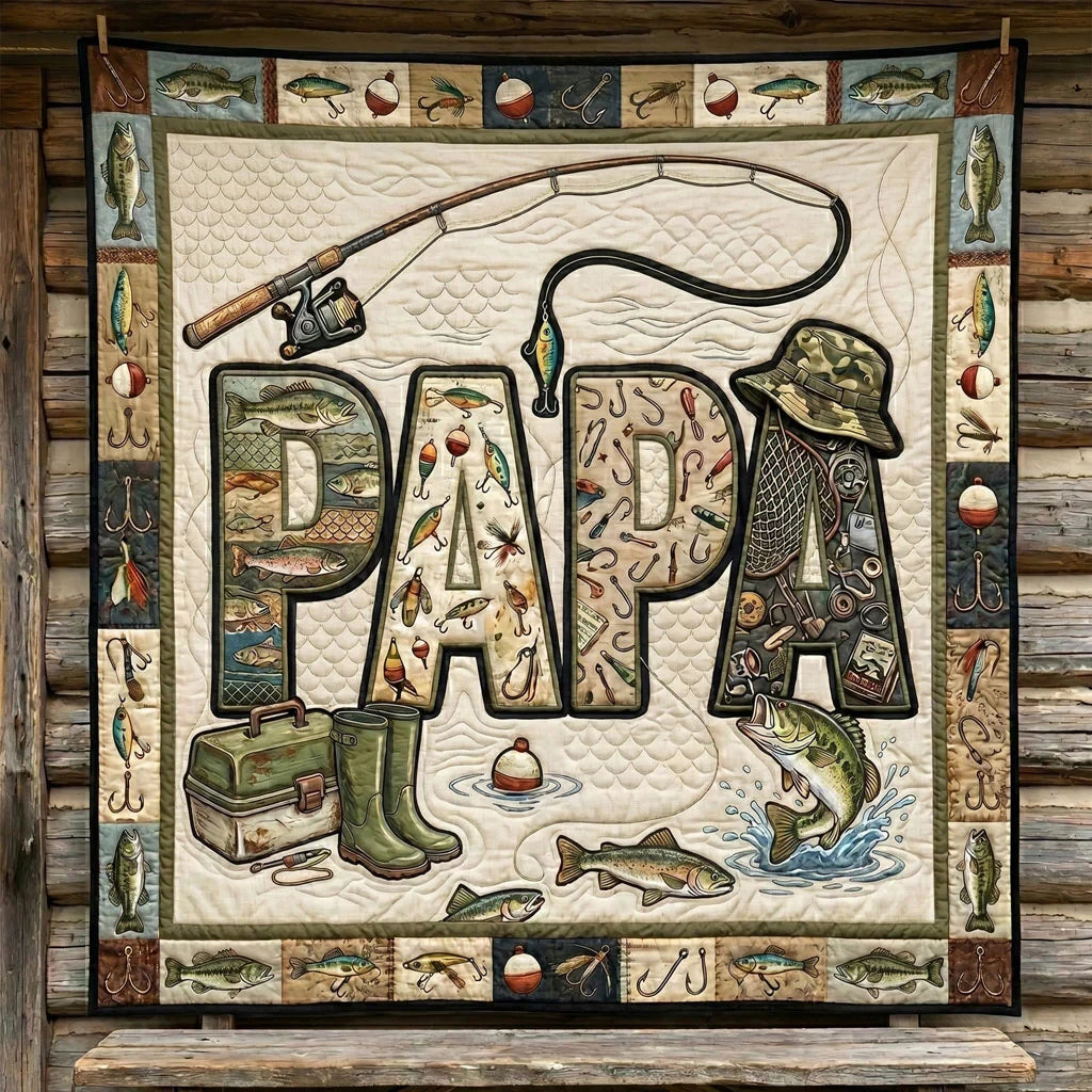 Fishing Life Papa Quilt Blanket