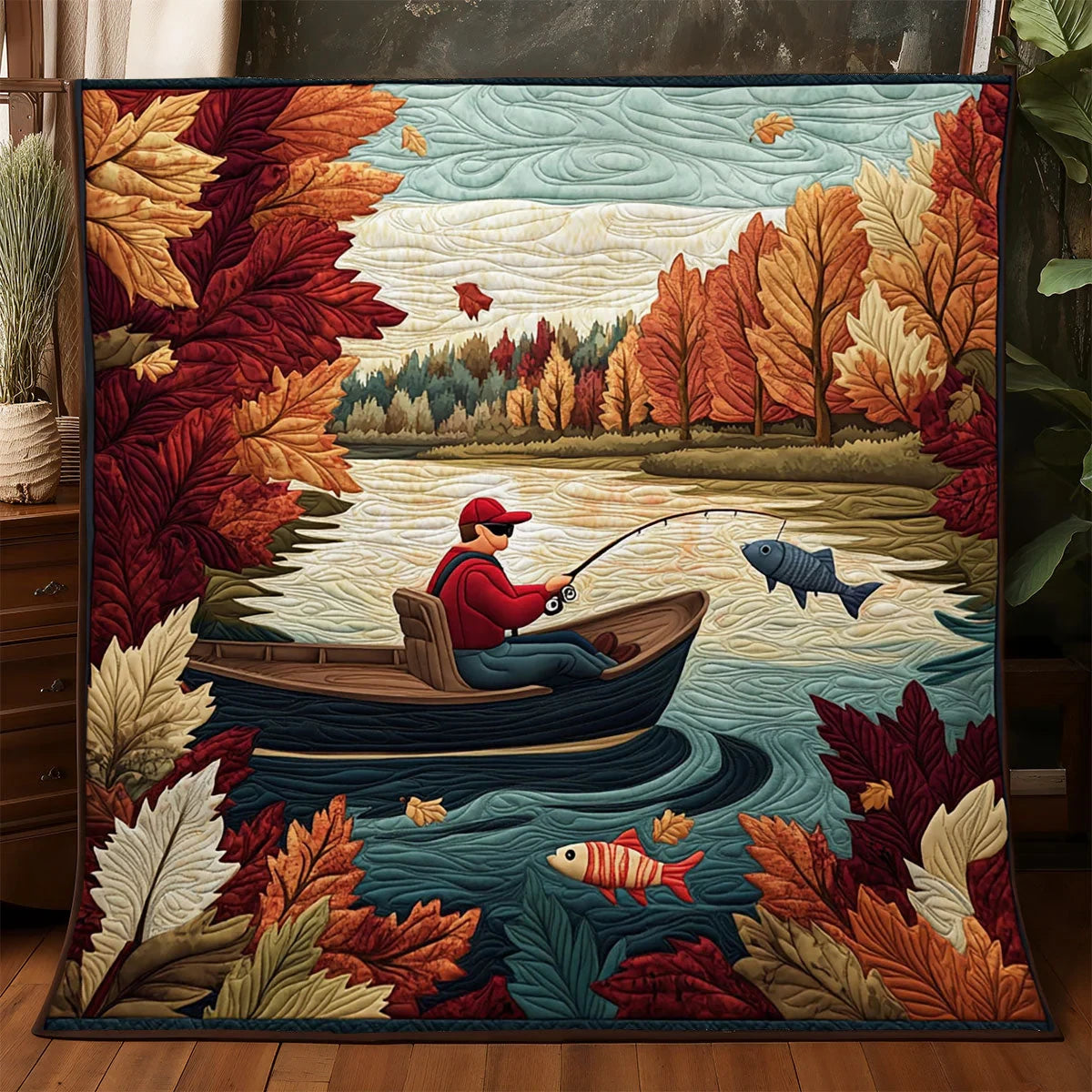 Fishing Old Man Quilt Blanket