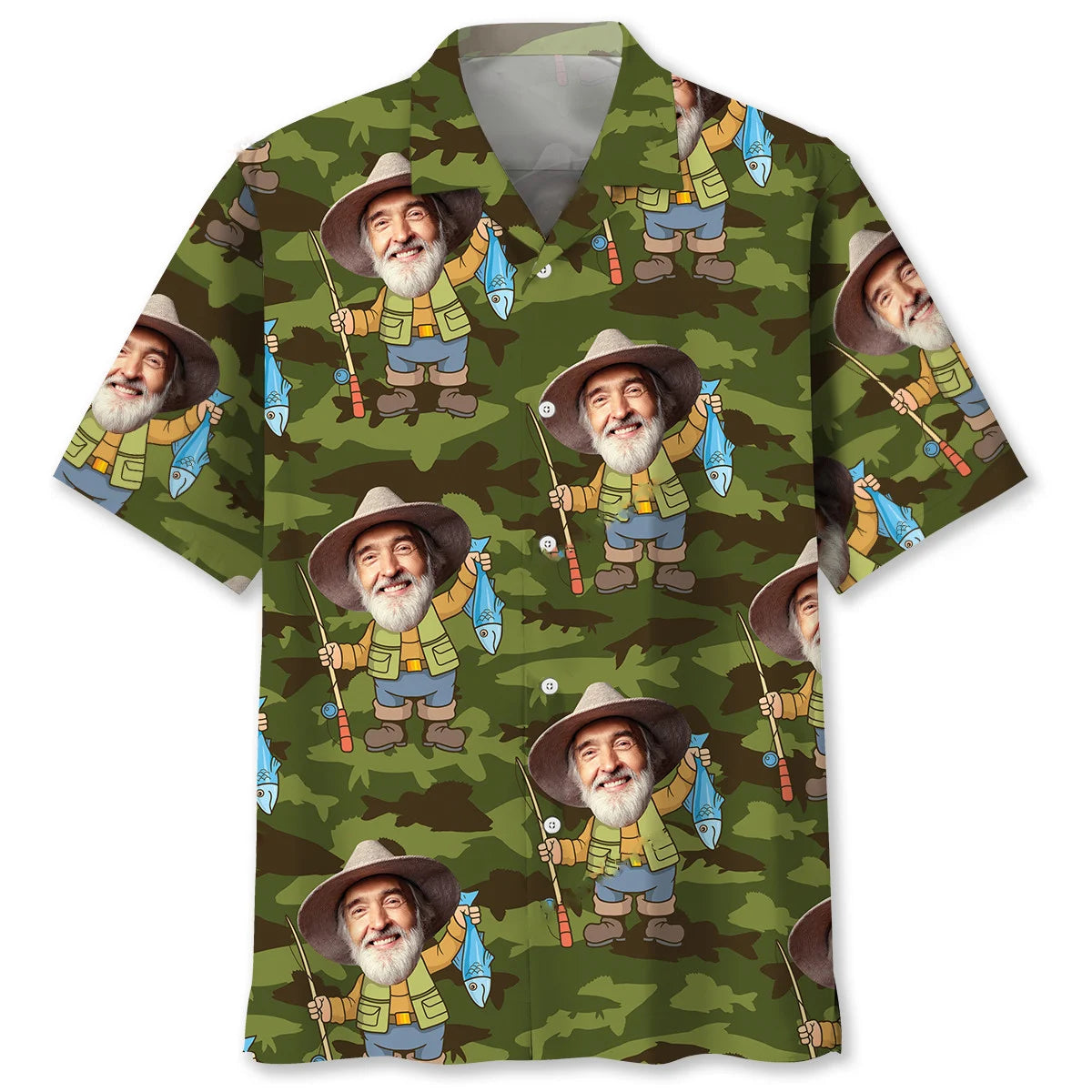 Fishing Custom Face Photo Hawaiian Shirt - M - hawaiian shirt
