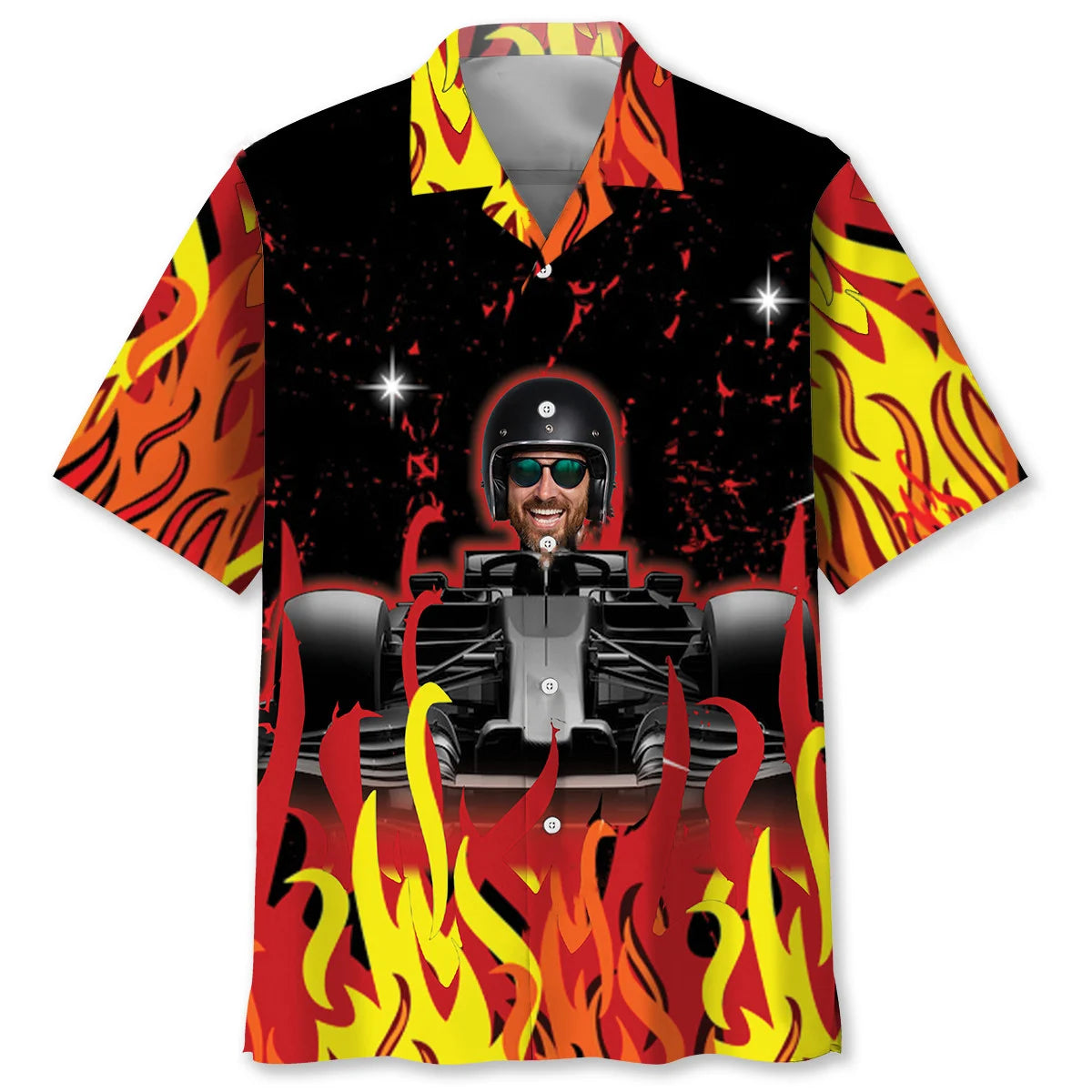 Flames F1 Racing Custom Face Hawaiian Shirt - M - hawaiian shirt