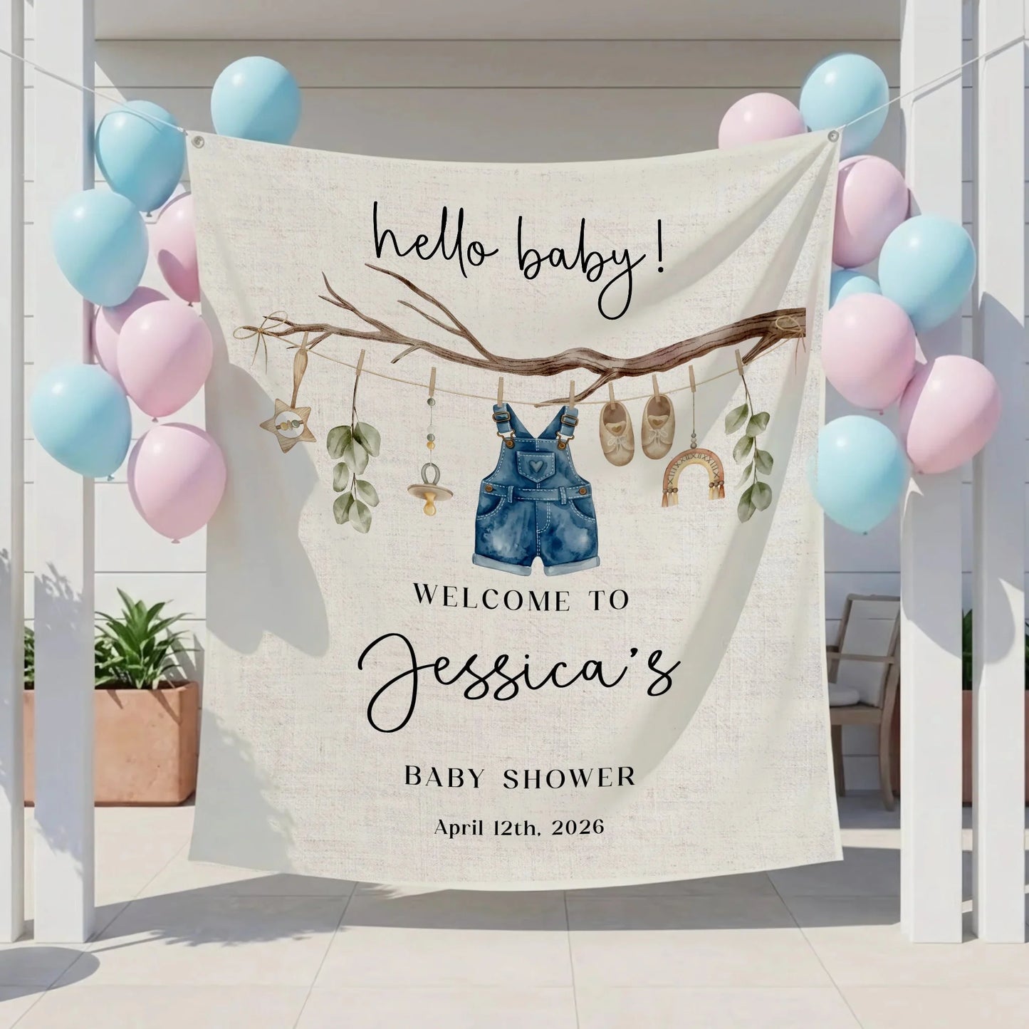 Floral Baby Shower Tapestry Welcome Sign Personalized Custom Name Baby Shower Backdrop Banner, baby shower decor (view 7)