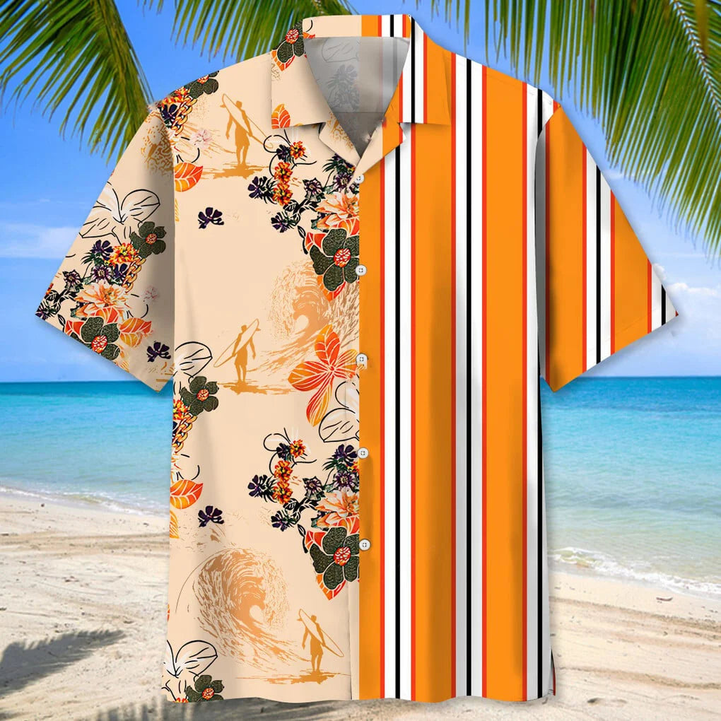 Floral Stripes Surfing Hawaii Shirt