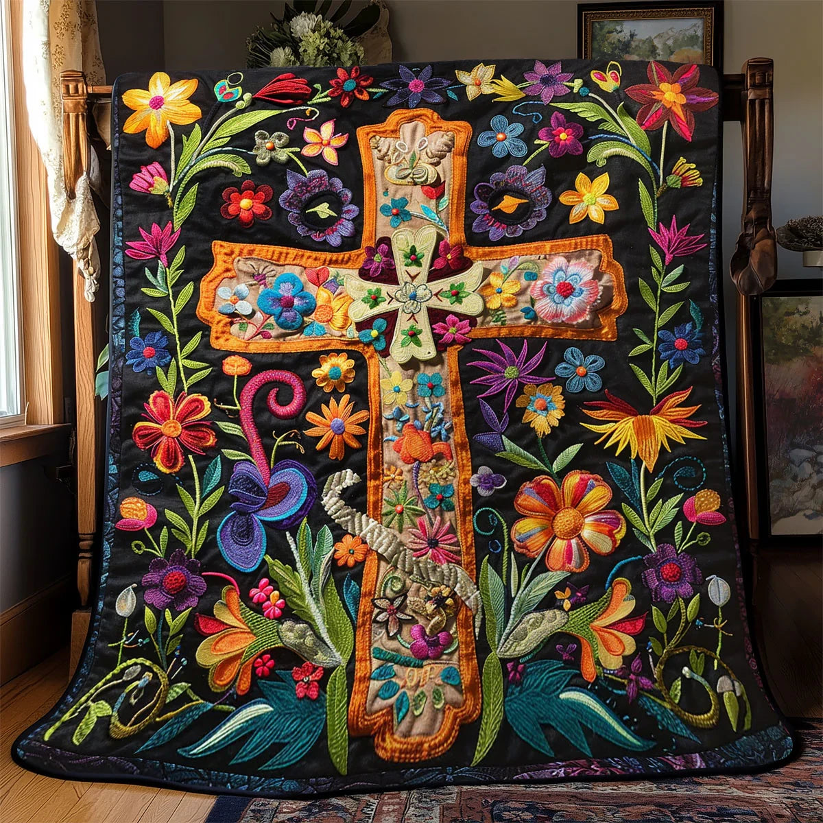 Flower Cross Quilt Blanket