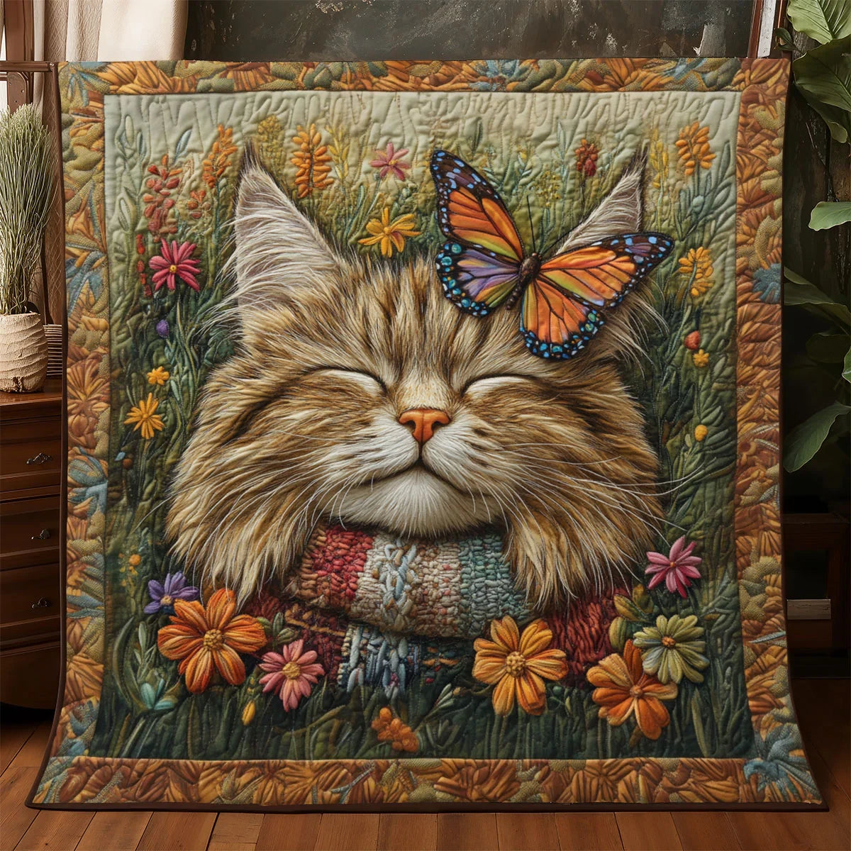 Fluttering Wing Cat Quilt Blanket