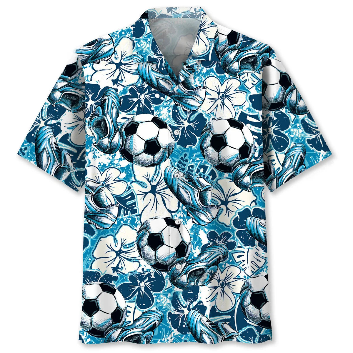 Football Tropical Hibiscus Blue Hawaiian Shirt