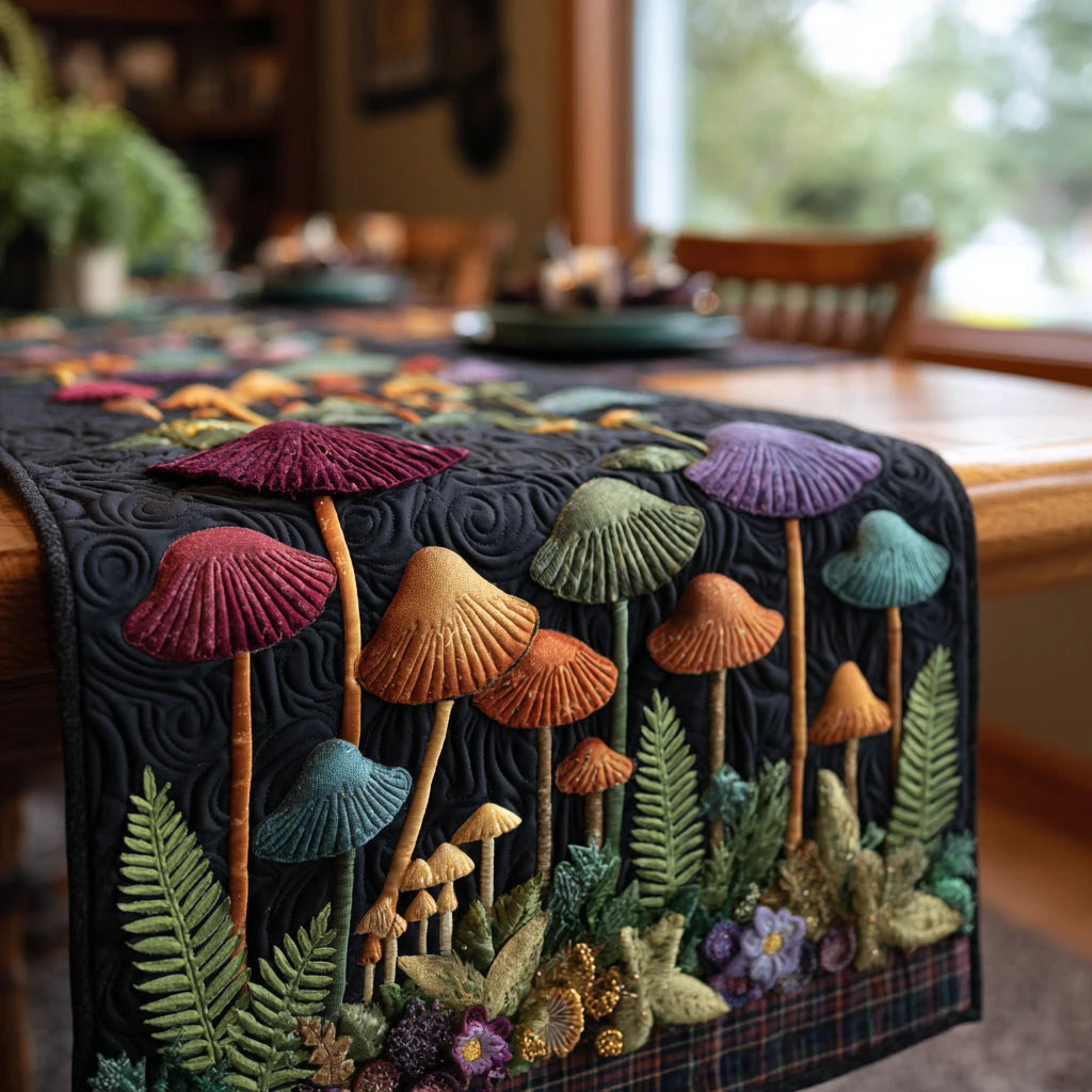 Forest Mushrooms Quilted Table Runner