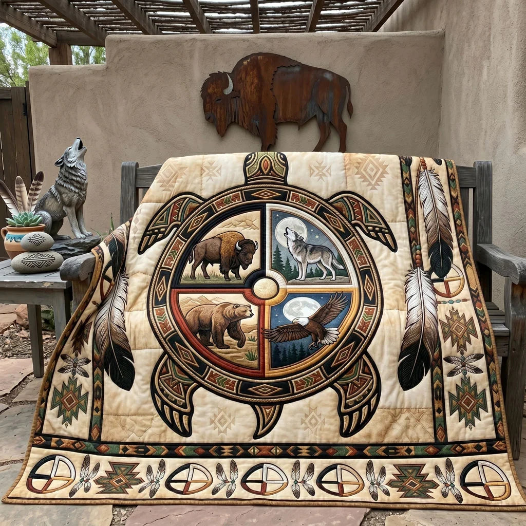 Four Spirits Of The Wilderness Quilt Blanket