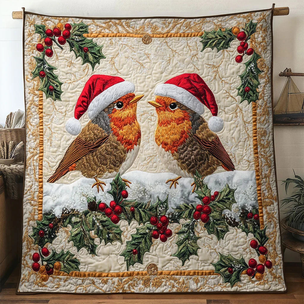 Frost Magic European Robin Quilt Blanket
