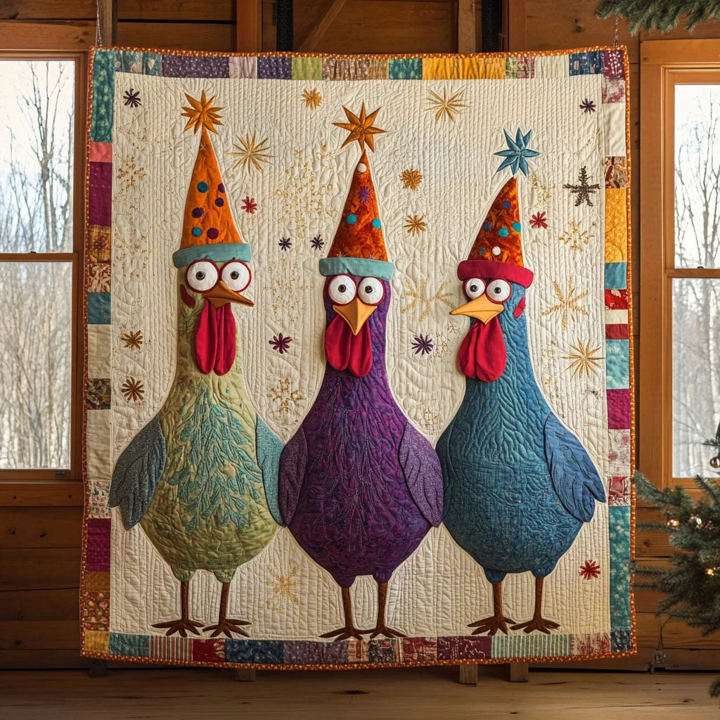 Funny Chicken Trio Quilt Blanket